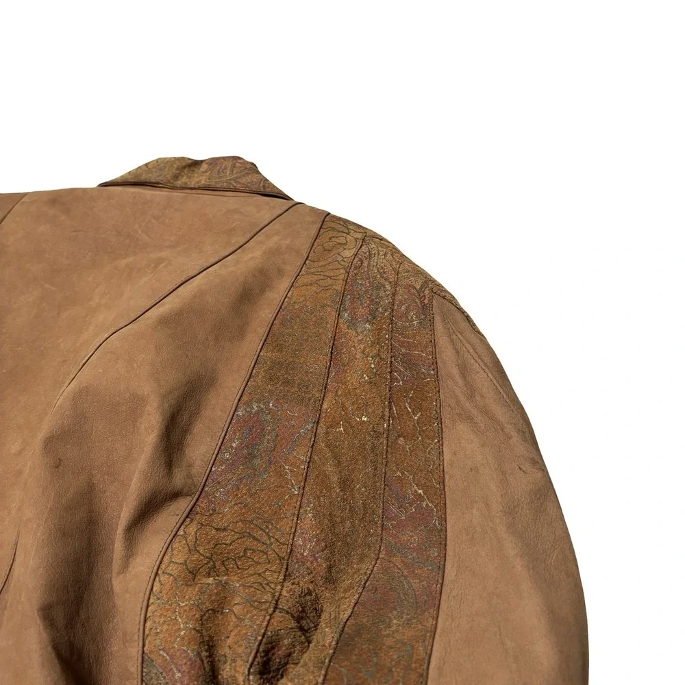 VTG Euro Mond Of California Leather Jacket Patchwork Mettalic Western Sz Medium‎